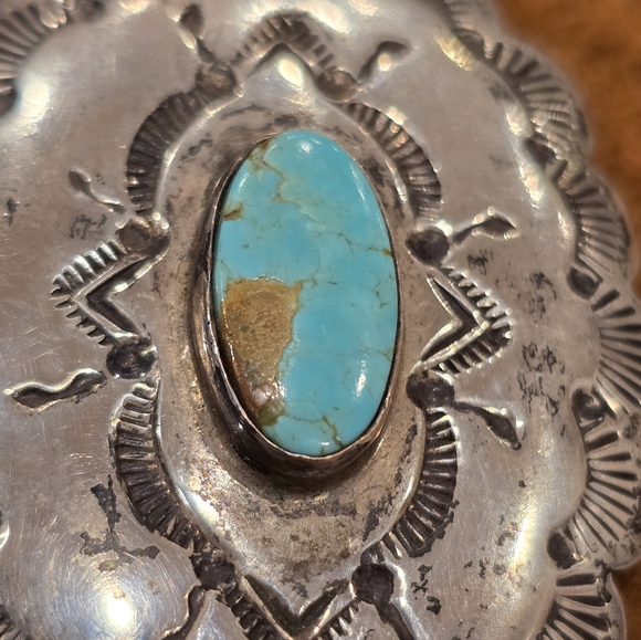 Navajo Sterling Silver Handmade Turquoise Concho Style Bolo Tie "RTL" - Picture 4 of 16